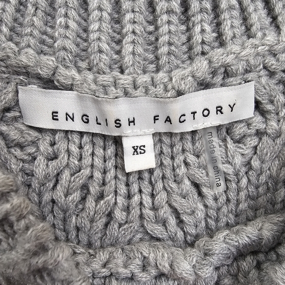 Anthropologie English Factory Wht/Gray Cable Knit Puff Sleeve Tier Ruffle Dress - Picture 4 of 17